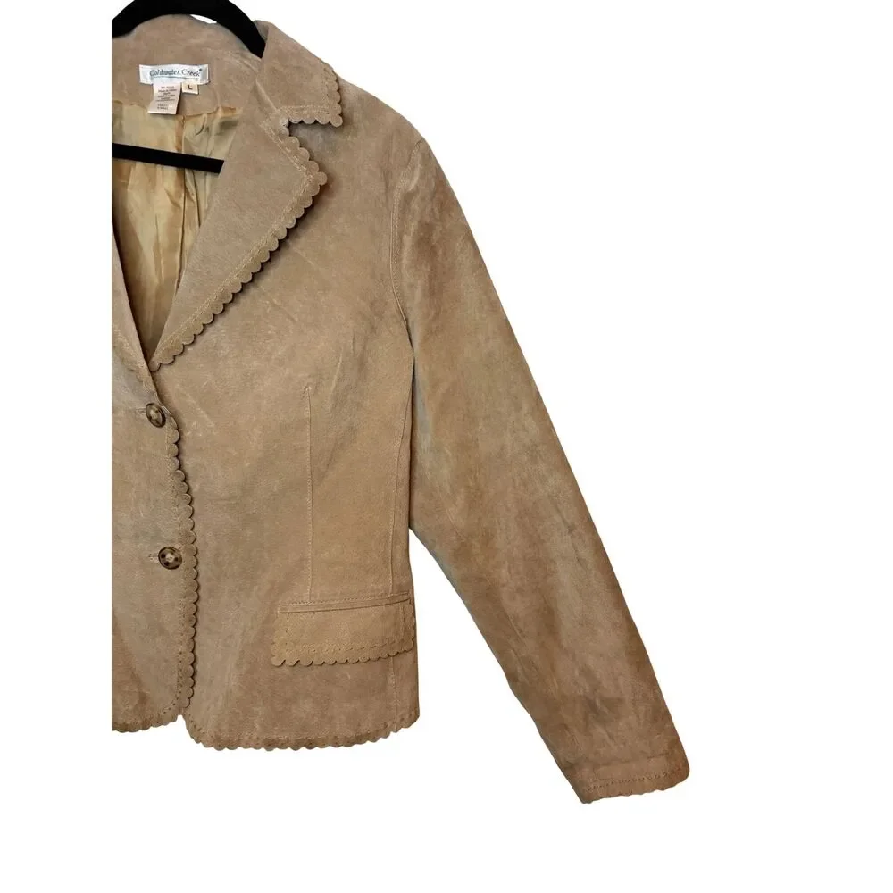 Coldwater Creek Womens L Tan Suede Leather Scalloped Blazer Jacket Boho Western - Picture 4 of 8